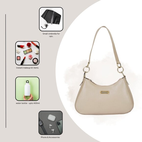 Ladies Taupe/Beige Leather Hobo Shoulder Bag -Top Handle Tote Bag, Satchel Purse - Picture 4 of 10